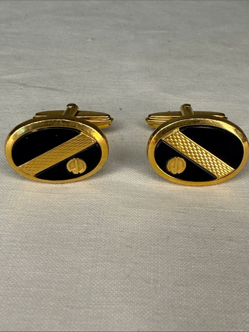 Vintage Dunhill Gold Tone Black Enamel Logo Oval Cufflinks 1